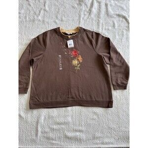 Breckenridge Vtg Floral Embroidered Sweatshirt Sz 2X Sage Cottagecore Country